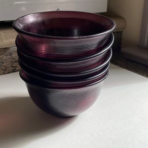 Recycled glass ribbed bowls. Set of 5. Purple colour